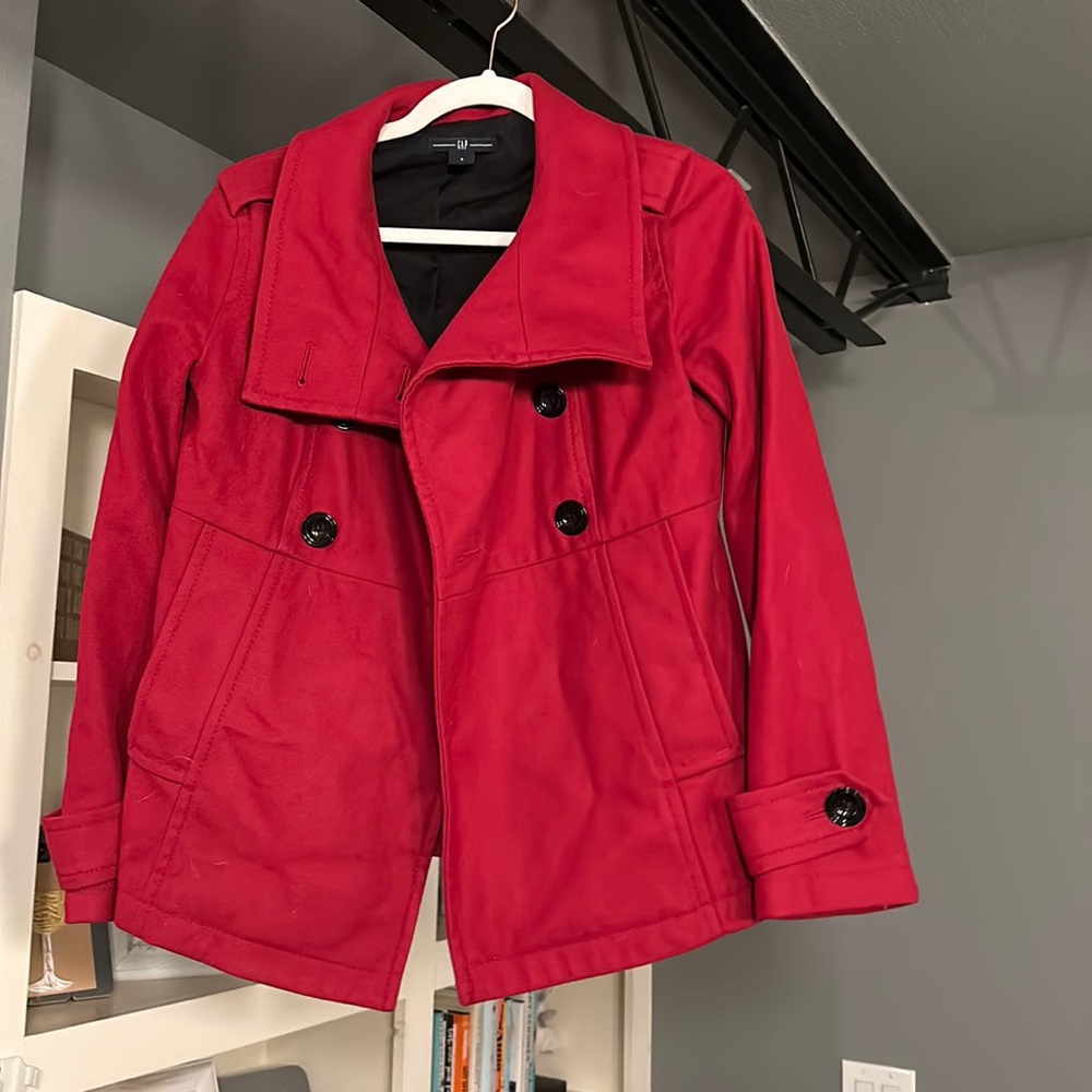 Red short peacoat